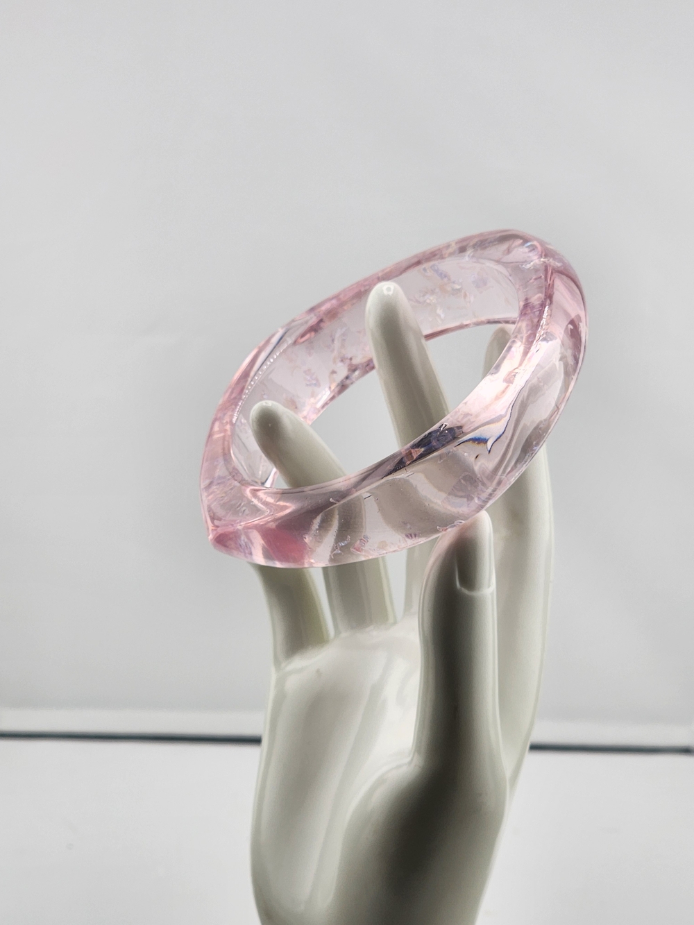7.5 Clear Pink Lucite Bangle Bracelet With Mulri Color Flakes